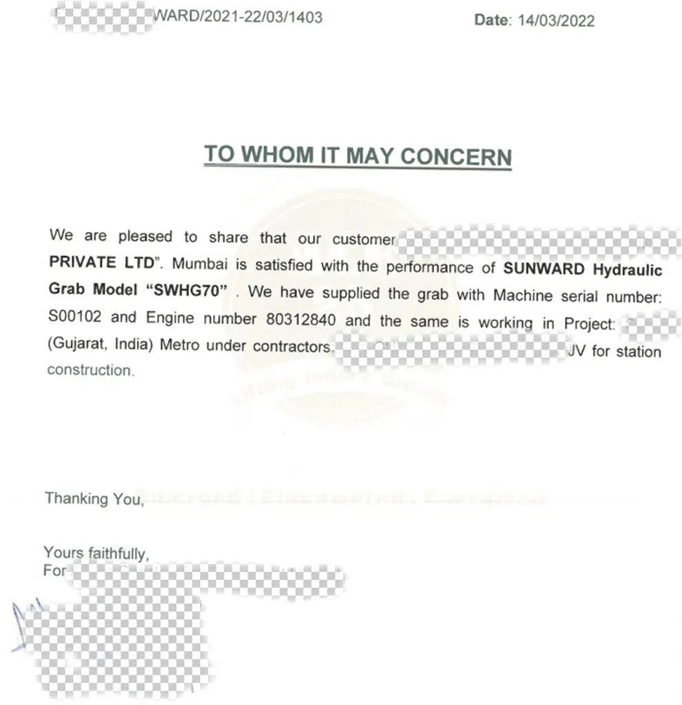 感谢信！开云kaiyun网页版官网_开云kaiyun（中国）智能SWHG70液压抓斗助力海外基础施工获肯定